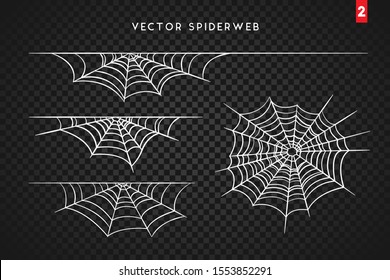 Cobweb set for Halloween design, isolated on black background. Vector illustration