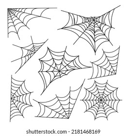 Cobweb set for Halloween design, isolated on white background. Vector illustration