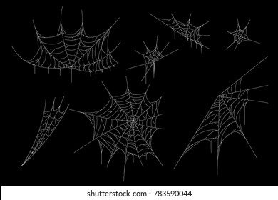 Cobweb set for Halloween design,  isolated on black background.  Vector illustration