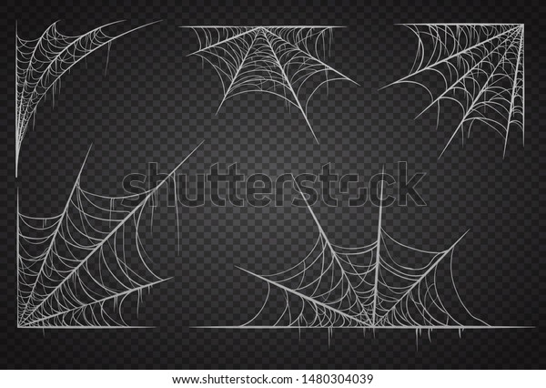 黒い透明な背景にコブのウェブセット ハロウィーン用のクモの巣 不気味な 怖い ホラーデコール のベクター画像素材 ロイヤリティフリー