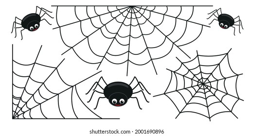 Cobweb set isolated on white background. Spider web textures, elements for Halloween party decoration.  Set of different vector cobwebs for halloween and other purposes.Vector illustration.