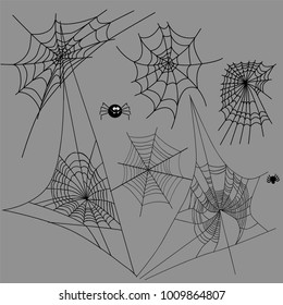Cobweb set spider web halloween black vector insect design spiderweb horror danger trap scary silhouette arachnid illustration. vector frame border and dividers.spider web for spiderweb scary design