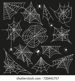 Cobweb set spider web halloween black vector insect design spiderweb horror danger trap scary silhouette arachnid illustration. Spooky fear thread animal line creepy hanging netting.