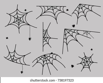 Cobweb set spider web halloween black vector insect design spiderweb horror danger trap scary silhouette arachnid illustration. vector frame border and dividers.spider web for spiderweb scary design