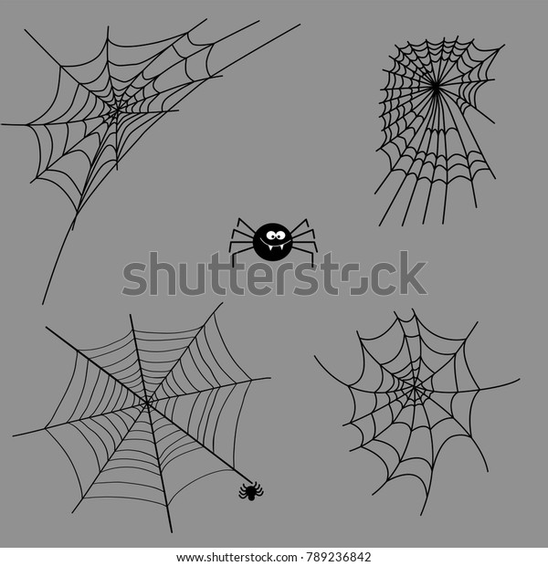 Cobweb set spider web halloween black vector\
insect design spiderweb horror danger trap scary silhouette\
arachnid illustration. vector frame border and dividers.spider web\
for spiderweb scary\
design