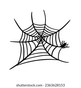 Cobweb and spider halloween holiday element design. Vector art illustration isolated on white background.