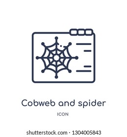 cobweb and spider icon from web outline collection. Thin line cobweb and spider icon isolated on white background.