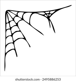 Cobweb, spider network. Isolated unit element vector. Doodle, black outline graphics. Halloween..