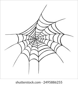 Cobweb, spider network. Isolated unit element vector. Doodle, black outline graphics. Halloween..