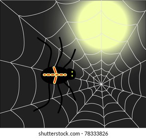 cobweb with a spider on the background of the moon. vector
