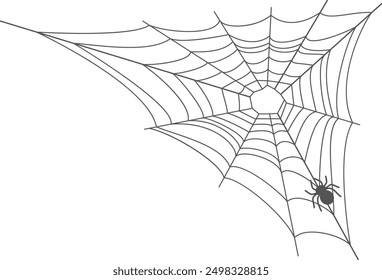 Cobweb with spider silhouette. Halloween decoration. Web element isolated on white background