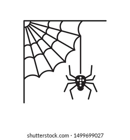 Cobweb and spider vector icon. Solid black Halloween symbol.