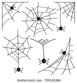 Cobweb with spider vector set icon for Halloween isolated on a white background.