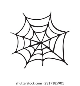 Cobweb. Spider web doodle icon for Halloween. Spider product hand drawing. Vector illustration, isolated on white background