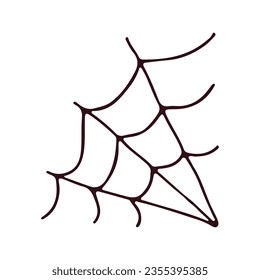 Cobweb. Spider web doodle icon for Halloween. Spider product hand drawing. Vector illustration, isolated on white background