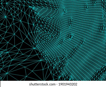 Cobweb or spider web. Network background. Connection structure. 3D wireframe vector illustration in technology style. 