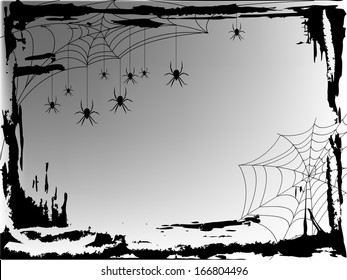 Cobweb with spiders in black grunge frame