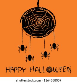 the cobweb with spiders,Happy Halloween,vector,orange background