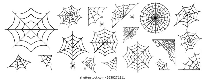 Cobweb, web, icons set. Cobweb, insect trap, outline symbols, pack. Halloween, isolated outline vector illustrations
