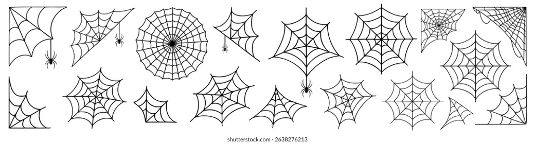 Cobweb, web, icons set. Cobweb, insect trap, outline symbols, pack. Halloween, isolated outline vector illustrations