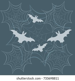 Cobwebs and bats. Halloween symbols.  Design for party card, announcement, advertisement, print. 