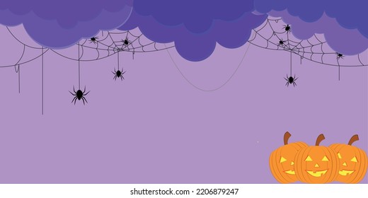 Cobwebs and pumpkins on a purple background, very suitable for Halloween concept.