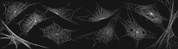 Cobwebs variations realistic icons vector set. Scary Halloween decoration creating spooky atmosphere 3d objects illustrations on black