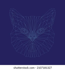 Cabeza de gato Coby marco alambre cian con vectores bajos de póliza Ilustración, estilo poligonal diseño de logotipo moderno de moda, gato triangular