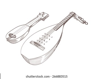 cobza musical stringed instruments drawing