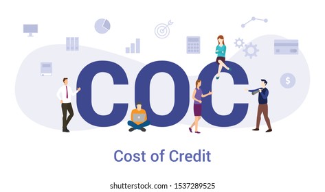 coc cost of credit concept with big word or text and team people with modern flat style - vector