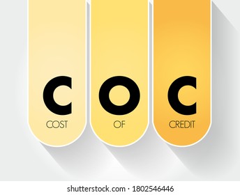 COC Cost Of Credit - expenses charged to the borrower in a credit agreement, acronym text concept background
