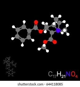 Cocaine model molecule. Isolated on black background. Vector illustration. Flat style.