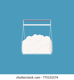 Cocaine plastic bag isolated. Drugs  in sachet. Vector illustration