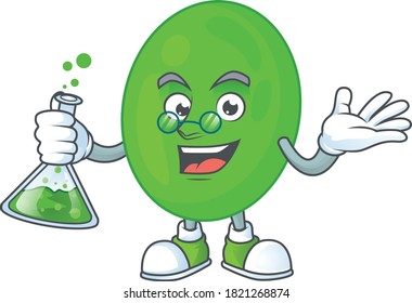 Cocci smart Professor Cartoon character holding glass tube on the lab. Vector illustration