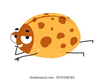 Coccinella septempunctata or ladybird with facial expression, isolated funny beetle with dots on body and legs. Vector chilling orange ladybug character. Bugs and insects of wilderness and nature