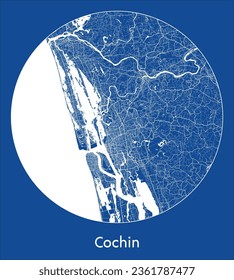 Cochin India Asia City Map blue print round Circle vector illustration
