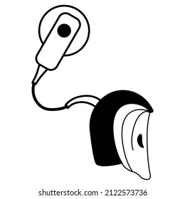 Cochlear implant line icon. Hearing neuroimplant icon isolated on white background. Future technology web graphics 