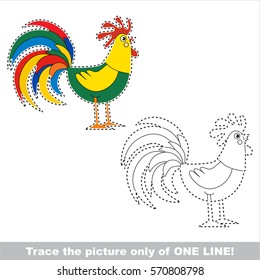 Cock to be traced only of one line, the tracing educational game to preschool kids with easy game level, the colorful and colorless version.