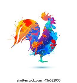 Cock bird. Splash paint