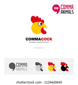 Cock birdconcept icon set and modern brand identity logo template and app symbol based on comma sign