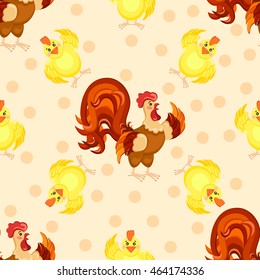 Cock cartoon pattern. Funny rooster pattern. vector illustration