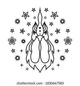 Cock Chinese zodiac sign in line art style on white background.
