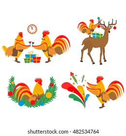 Cock and Christmas in vector format eps10