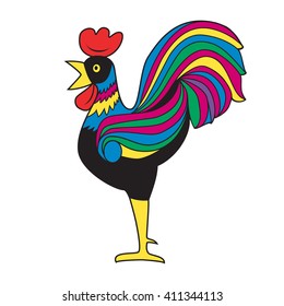 Cock. Colorful bright image. White background. Vector illustration.