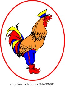 Cock in the Cossack outfit inside an oval