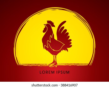 Cock designed on grunge moonlight background graphic vector.