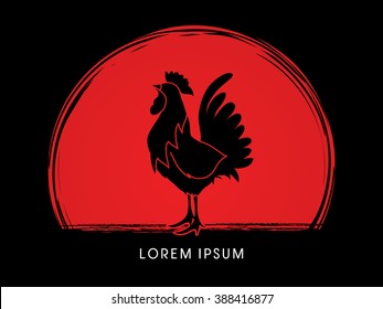 Cock designed on grunge sunset background graphic vector.
