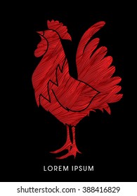 Cock designed using red grunge brush graphic vector.