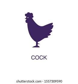 Cock element in flat simple style on white background. Cock icon, with text name concept template