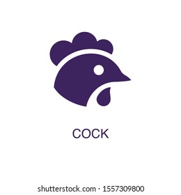 Cock element in flat simple style on white background. Cock icon, with text name concept template